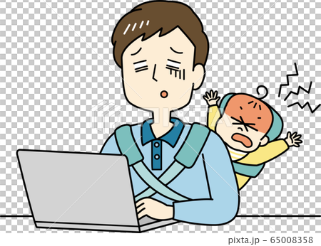 爸爸在遠程工作中哭泣，工作沒有進展 65008358