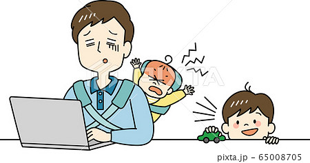 子どもを預けられずテレワークに絶望するお父さん 65008705