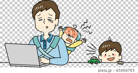 子どもを預けられずテレワークに絶望するお父さん 65008705