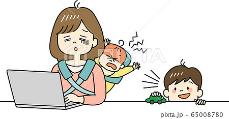 子どもを預けられずテレワークに絶望するお母さん 65008780