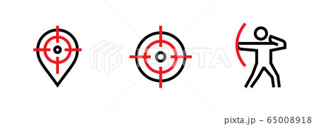 Set of Aim Pin, Goal and Shooter Personal Targeting icons. Editable line vector. 65008918