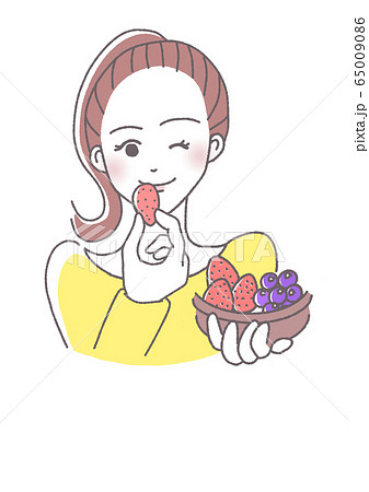 フルーツを食べる女性のイラスト素材