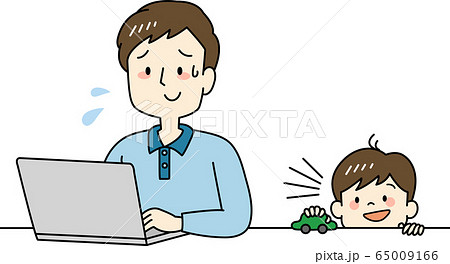 テレワーク中に子どもに話しかけられて困るお父さんのイラスト素材