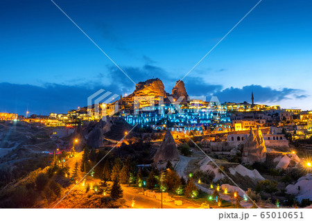 Uchisar Castle at night in Cappadocia, Turkey. 65010651