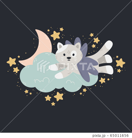 Cute poster with moon, stars, cloud on a dark background. Vector print for baby room, greeting card, kids and baby t-shirts and clothes, women wear. Sweet dreams hand drawn nursery illustration. 65011656