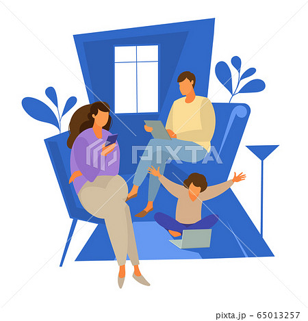 The family is quarantined at home. Everyone has a gadget in their hands The family is quarantined at home. Everyone has a gadget in their hands 65013257