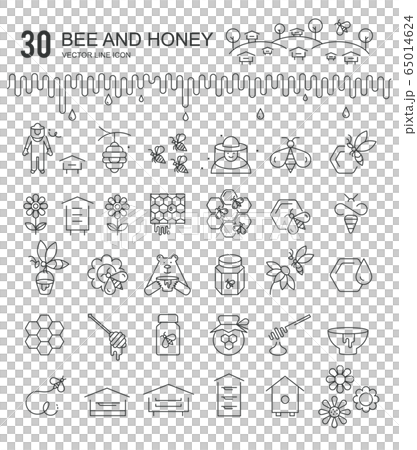 Bee and honey vector thinline icons set Bee and honey vector thinline icons set 65014624
