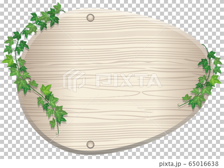 蔦と木目のある木の板 案内板のイラストボード タイトルバック キャッチコピーバナー用背景素材のイラスト素材