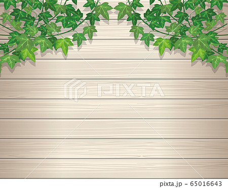 蔦と木目のある木の板 案内板のイラストボード背景 タイトルバック キャッチコピーバナー用背景素材のイラスト素材