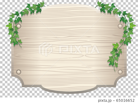 蔦と木目のある木の板 案内板のイラストボード タイトルバック キャッチコピーバナー用背景素材のイラスト素材