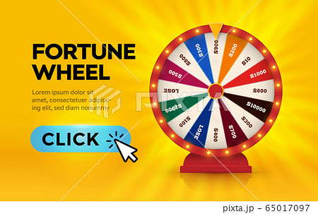 Fortune wheel, lottery play, online casino banner, game machine, gambling business isolated vector illustration 65017097