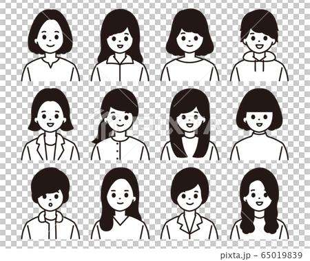女性 アイコン モノクロ イラストのイラスト素材