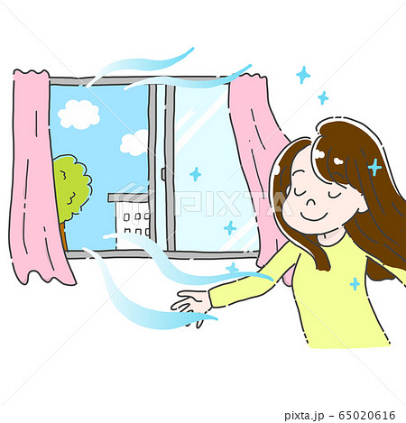 Woman ventilating the room and breathing fresh air - Stock Illustration  [65020616] - PIXTA