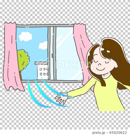 Woman ventilating the room and breathing fresh air Woman ventilating the room and breathing fresh air 65020622