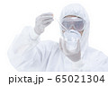 Chemist in laboratory checking test tubes. 65021304