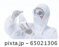 Chemist in laboratory checking test tubes. 65021306