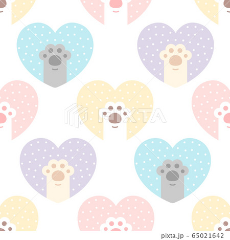 Cute cat paw footprint with heart seamless pattern 65021642