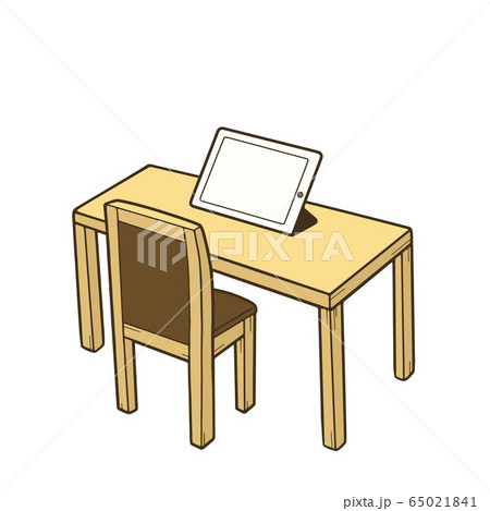 タブレットと机といすのイラストのイラスト素材