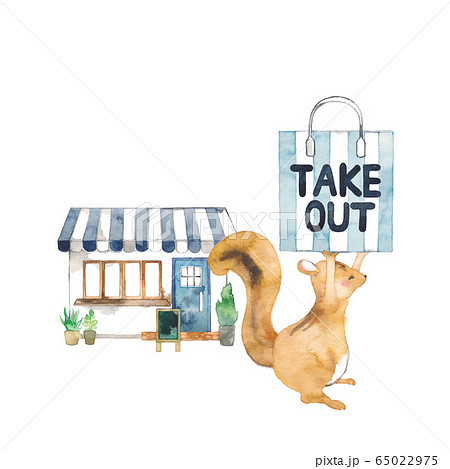 紙袋を運ぶリス、テイクアウト、店舗 65022975