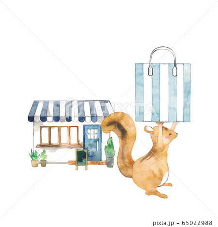 紙袋を運ぶリス、カフェ 65022988