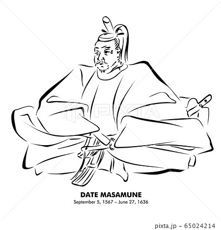 伊達 政宗（1567 – 1636）　歴史上の人物　書画風イラスト 65024214