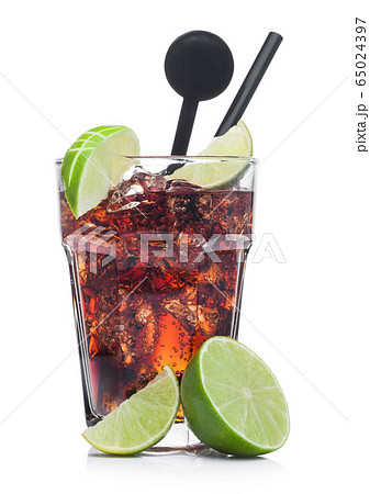 Cuba Libre Cocktail in glass with ice cubes and Cuba Libre Cocktail in glass with ice cubes and 65024397