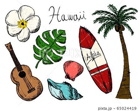 リゾートやハワイの手描きイラストイメージのイラスト素材