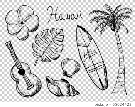 リゾートやハワイの白黒手描きイラストイメージのイラスト素材