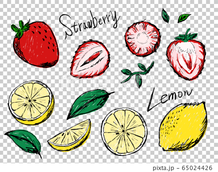 イチゴやレモンの手描きイラストイメージのイラスト素材