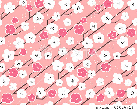 手描きの梅 桃の花 シームレスパターン ピンクのイラスト素材