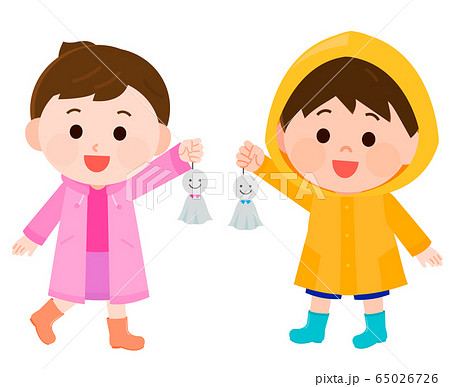梅雨　てるてる坊主　子供　イラスト 65026726