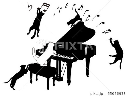 ピアノと猫 シルエット のイラスト素材