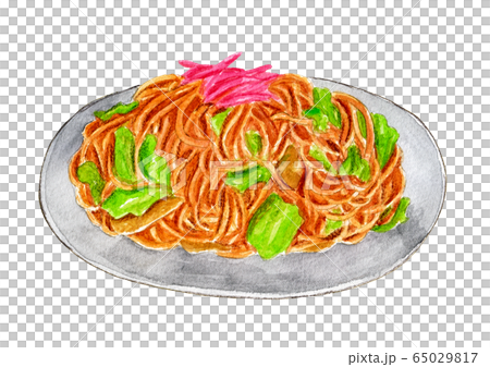 焼きそば 水彩画 のイラスト素材