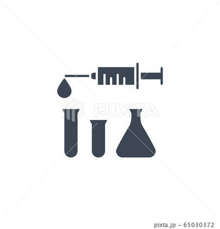 Syringe and Lab Tubes related vector glyph icon. 65030372