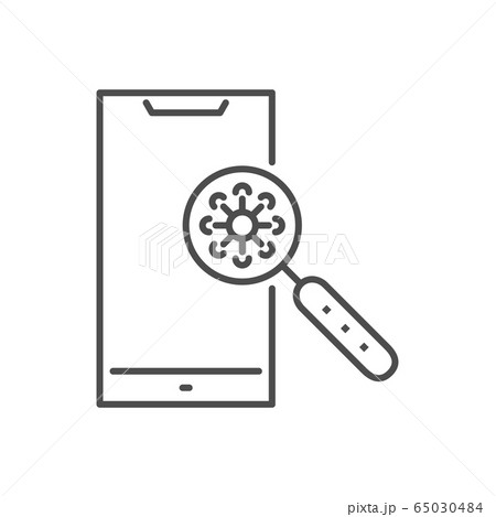 Virus on the surface of a smartphone related vector thin line icon. Virus on the surface of a smartphone related vector thin line icon. 65030484