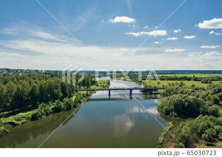 A road bridge near the city of Alatyr, Chuvash Republic, Russia. The rural landscape of the Alatyr River 65030723