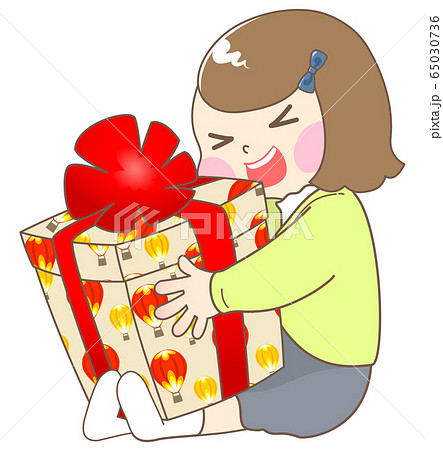 誕生日プレゼントにはしゃぐ女の子 春のイラスト素材