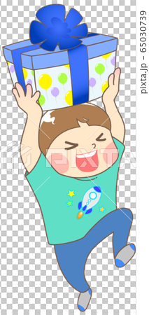 Boy frolicking for a birthday present-summer 65030739