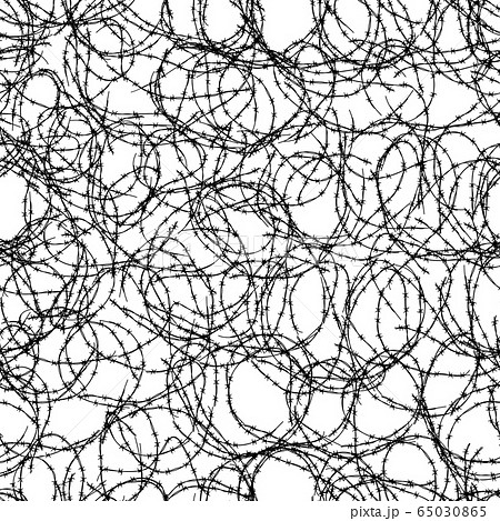 Lot of tangled barbed wire, black silhouette 65030865