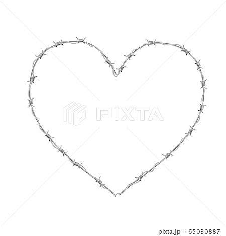Heart shaped realistic glossy barbed wire on white 65030887