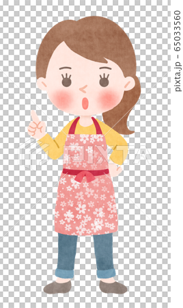 人物　主婦　指差しポーズ　全身 65033560