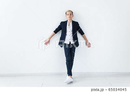 Teenage depression and puberty concept - Sad teenager portrait close up on white background. 65034045