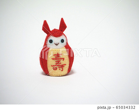 フェルト作品　赤みみずく 65034332