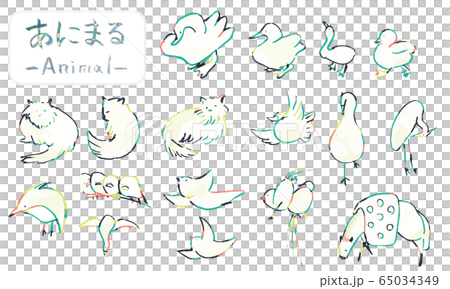 Hand drawn birds and cats, cute animal illustrations drawn by brush Hand drawn birds and cats, cute animal illustrations drawn by brush 65034349