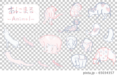 手畫的狗和大像用刷子，可愛的動物插圖繪製 65034357