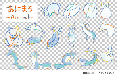 Hand drawn rabbits and foxes drawn with a brush, cute animal illustrations 65034398
