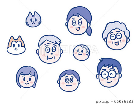 家族だんらん_顔_青_Family,face,blue 家族だんらん_顔_青_Family,face,blue 65036233