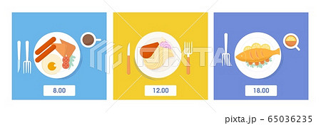 Set of serving food and drink dinner, lunch and breakfast top view vector flat illustration 65036235
