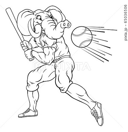 Elephant Baseball Player Mascot Swinging Batのイラスト素材