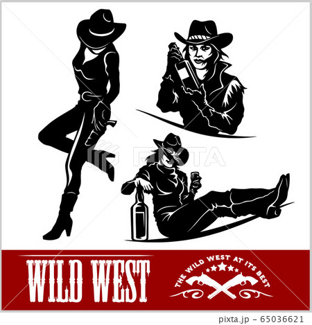 Silhouettes of Western Cowgirls. Vector Illustration 65036621